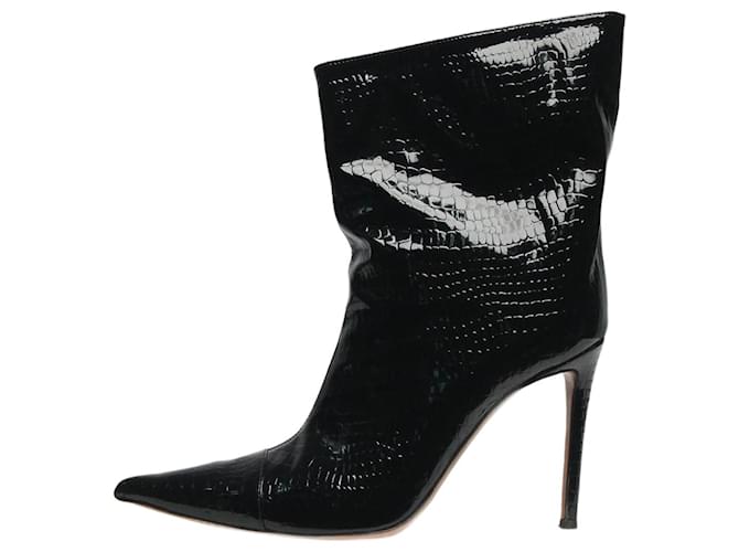 Alexandre Vauthier Stivale alla caviglia in pelle verniciata con stampa coccodrillo nera - taglia EU 38,5