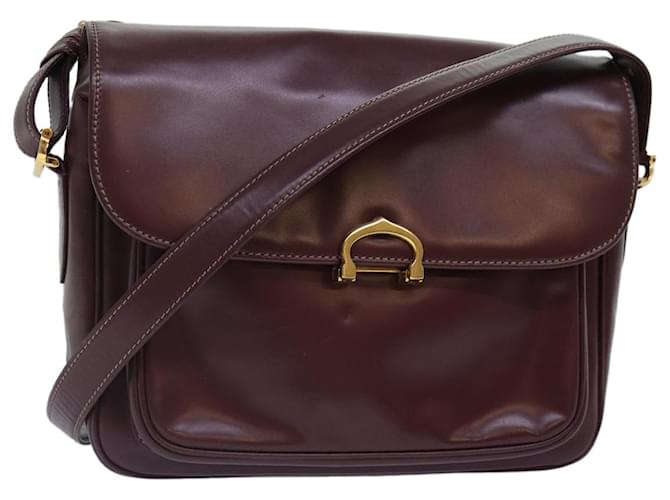 Borsa a spalla CARTIER in pelle bordeaux dorata Auth mr444 D'oro Bordò