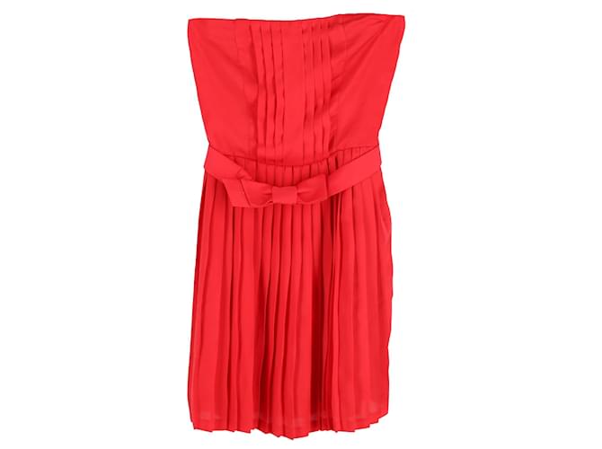 Abito mini plissettato senza spalline Sandro Paris in seta rossa Rosso