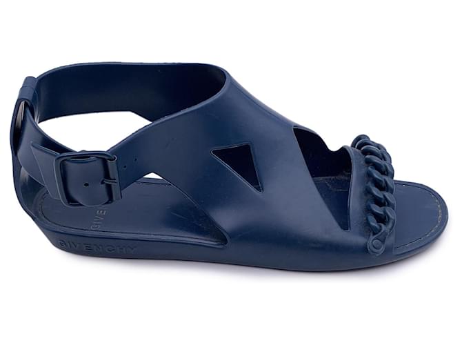 Givenchy Sandali piatti in gelatina blu con dettaglio a catena Gladiatore, taglia 39