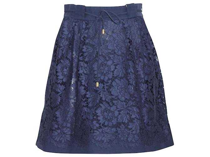 Gonna in pizzo arricciato Valentino Garavani in poliammide blu navy