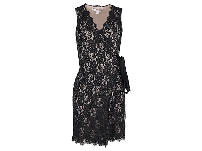 Abito avvolgente senza maniche in pizzo floreale Diane Von Furstenberg in rayon nero