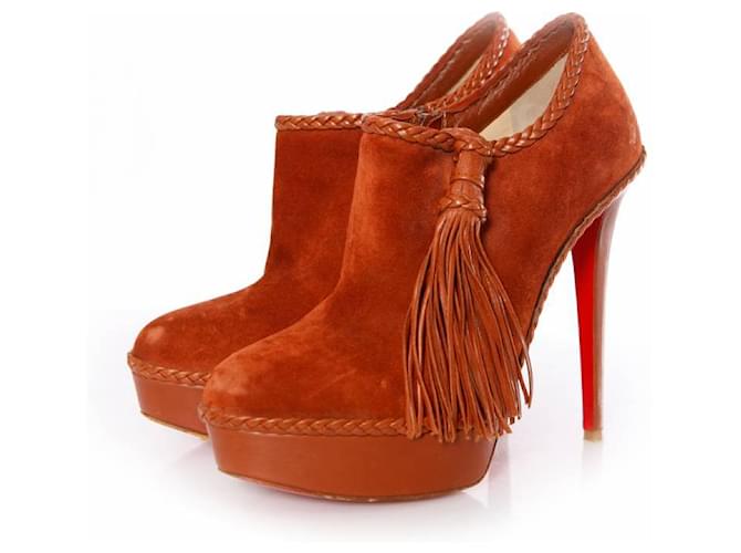 Christian Louboutin Stivaletti in suede/pelle marrone con plateau