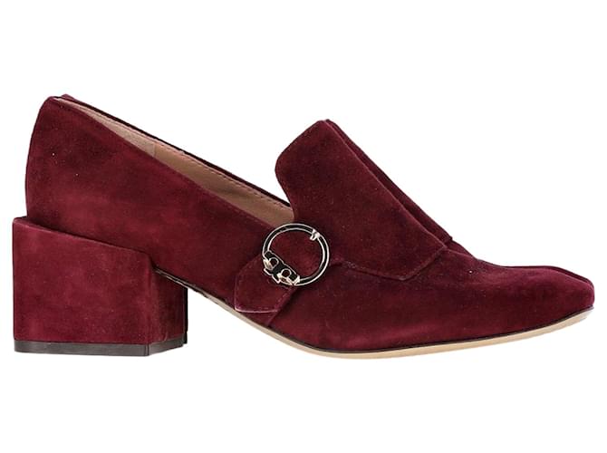 Mocassini con tacco a blocco Tess di Tory Burch in suede bordeaux Rosso Bordò