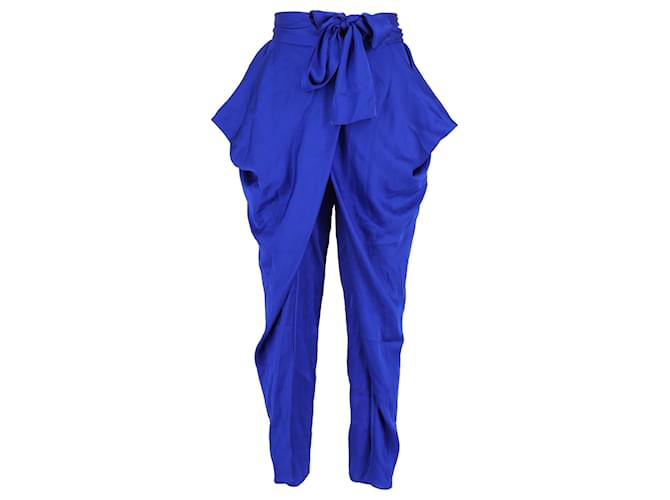 Pantaloni drappeggiati in seta blu di Diane Von Furstenberg