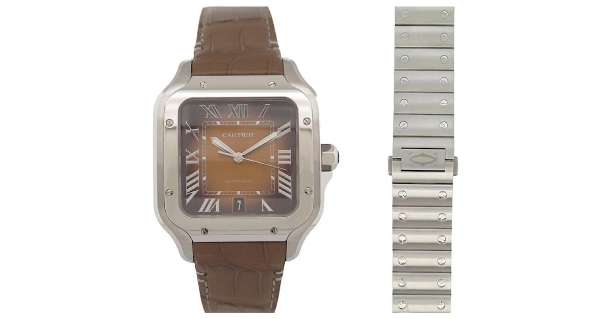 NUOVO OROLOGIO CARTIER SANTOS GM WSSA0064 47 MM AUTOMATICO IN ACCIAIO Argento