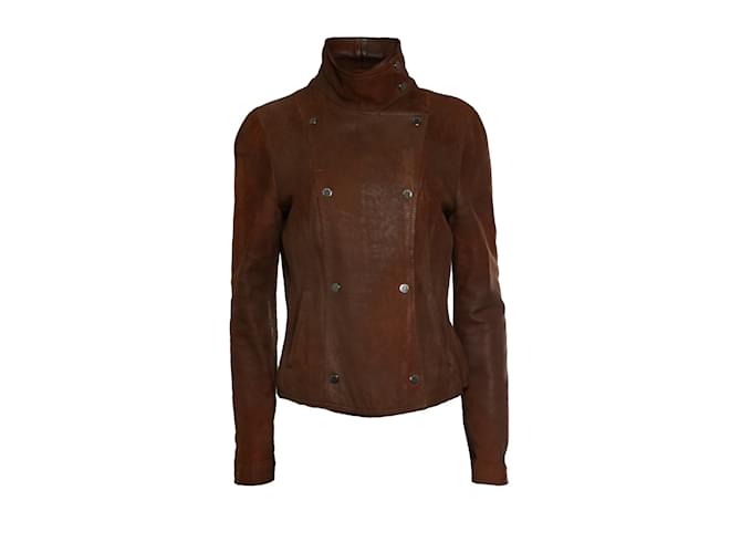 Giacca in pelle marrone Emporio Armani