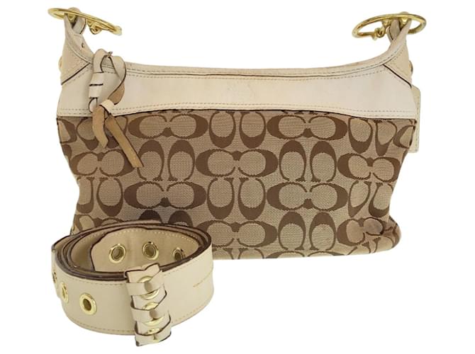 Borsa a spalla 2 in 1 in tela/pelle Coach Signature 408253 Beige