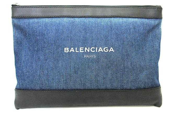 Clutch in denim, tela e pelle Balenciaga Blu