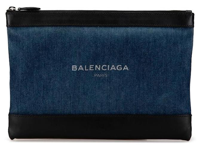 Clutch in pelle denim Balenciaga Navy Clip M Blu