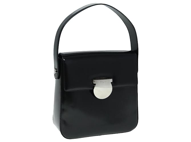 Borsa a mano Salvatore Ferragamo in pelle verniciata nera argento Auth 89519 Nero