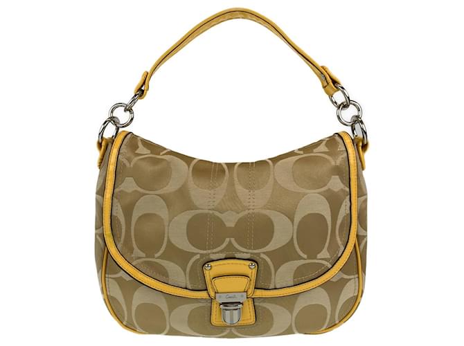 Borsa a spalla 2 in 1 in tela firmata Coach / pelle verniciata 405466 Marrone