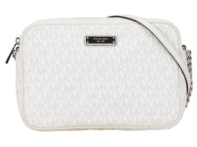 Borsa a spalla in PVC Signature Michael Kors Bianco