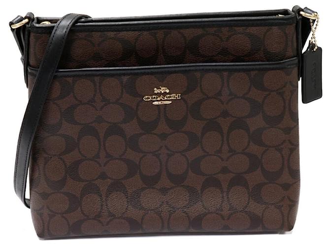 Borsa a spalla in tela PVC con firma Coach F29210 Marrone
