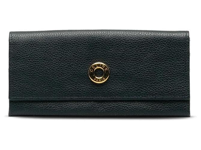 Céline Portafoglio lungo in pelle con logo Celine Circle Nero