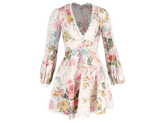 Abito mini svasato con stampa floreale Zimmermann in lino multicolore