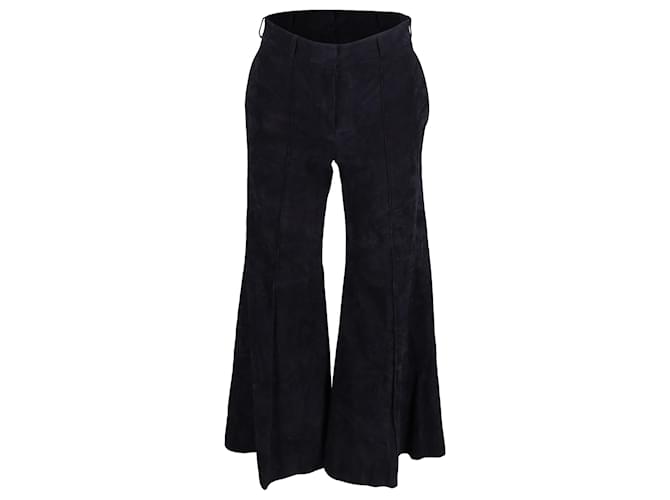 Pantaloni a campana a vita alta Khaite in suede nero