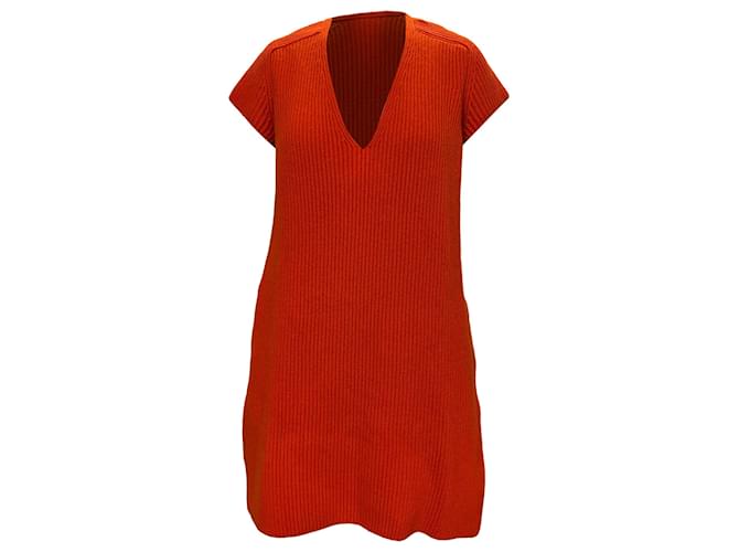 Abito in lana arancione con scollo a V lavorato a maglia Hermès Corallo