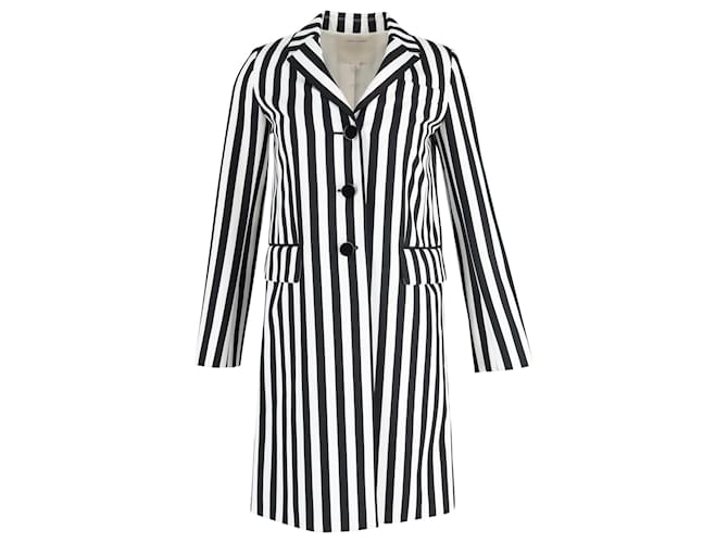 Trench coat a righe con bottone singolo in lana nera e bianca di Marc Jacobs Multicolore