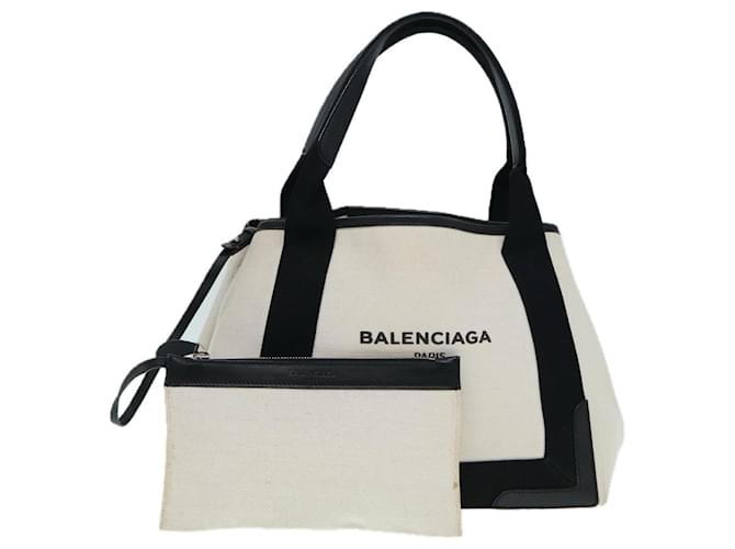 Borsa a mano Cabas S Navy in tela e pelle Balenciaga bianca e nera 339933 Auth yk14654 Nero Bianco