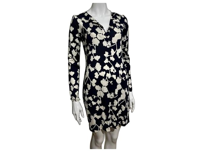 Diane Von Furstenberg Abito in jersey di seta a maniche lunghe DvF Reina in nero e avorio Bianco