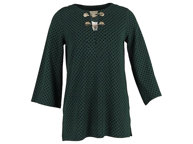 Blusa in poliestere verde con stampa a pois e decorazioni dorate di Michael Kors