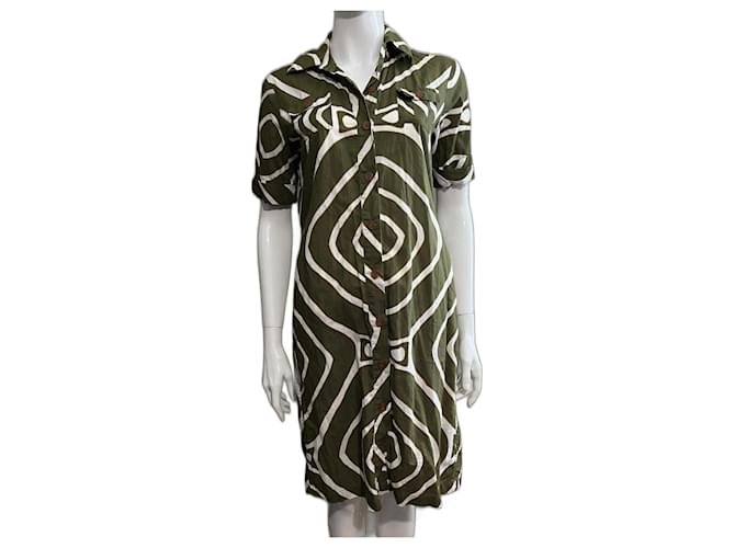 Diane Von Furstenberg Abito camicia safari vintage Huahine DVF Bianco Cachi