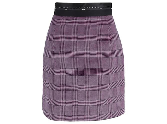 Gonna mini A-line in lana rosa a quadri Principe di Galles MSGM