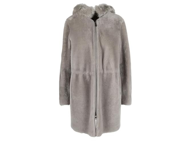 Cappotto in shearling Emporio Armani con cappuccio staccabile - '10s Grigio