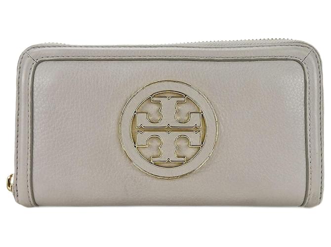 Portafoglio in pelle con zip Tory Burch Grigio