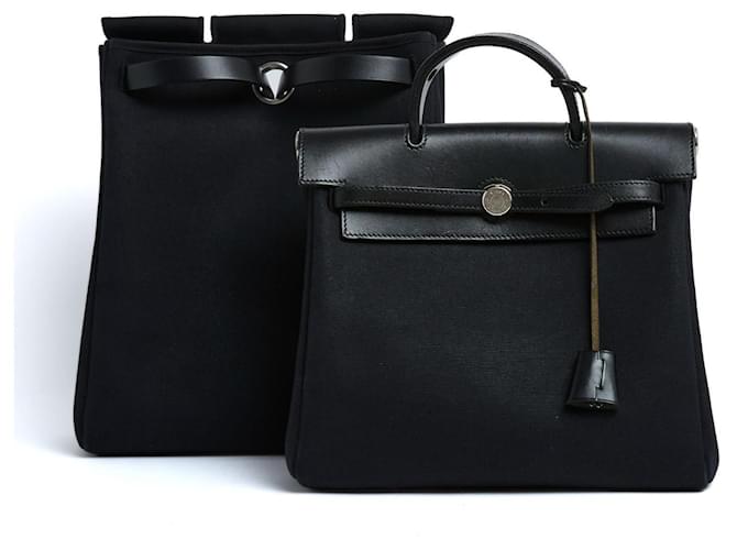 Zaino Hermès Herbag in Tela Nera e Pelle x2 Pristine Hermes Nero