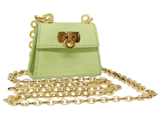 Pochette a spalla in suede Gancini Chain di Salvatore Ferragamo, oro, autentica 90599 D'oro