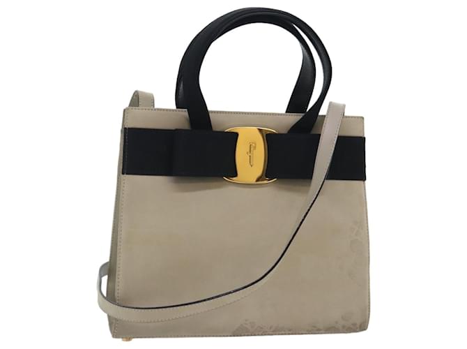 Borsa a mano Salvatore Ferragamo in suede nylon 2 vie grigio nero oro Auth 91814 Marrone D'oro
