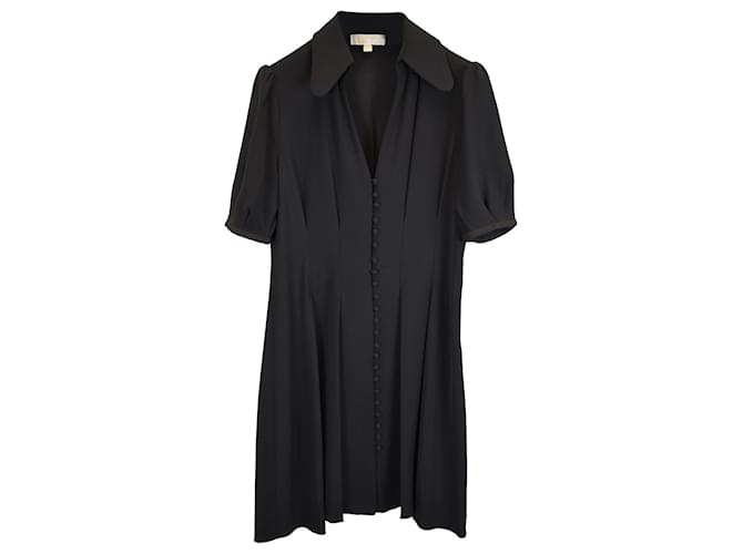 Abito camicia a maniche a sbuffo mini con vita cintrata in poliestere nero di Michael Kors