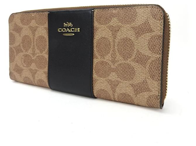 Portafoglio lungo in pelle PVC con firma Coach Marrone