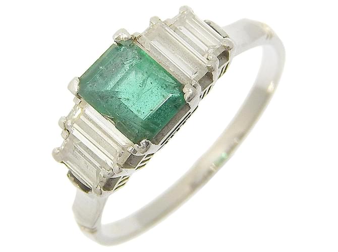 Autre Marque Anello in diamante smeraldo in platino Argento