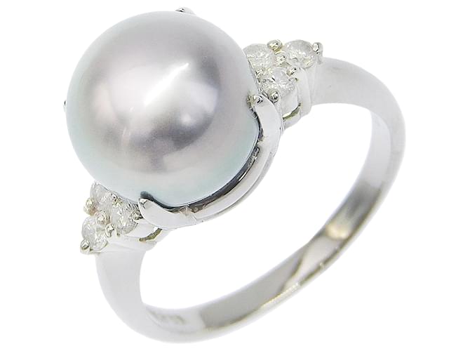 Autre Marque Anello in platino Pt900 con perla nera e diamante Nero