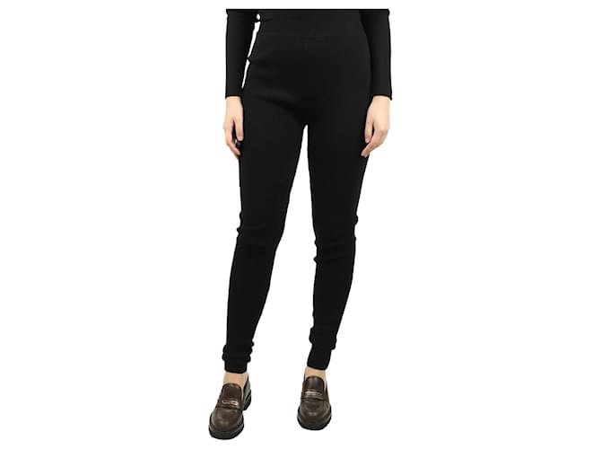 Givenchy Leggings neri a vita alta a coste con risvolto - taglia UK 10 Nero