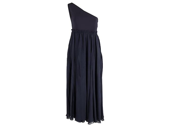 Abito maxi a spalla unica Pierre Balmain in poliestere e cotone blu navy