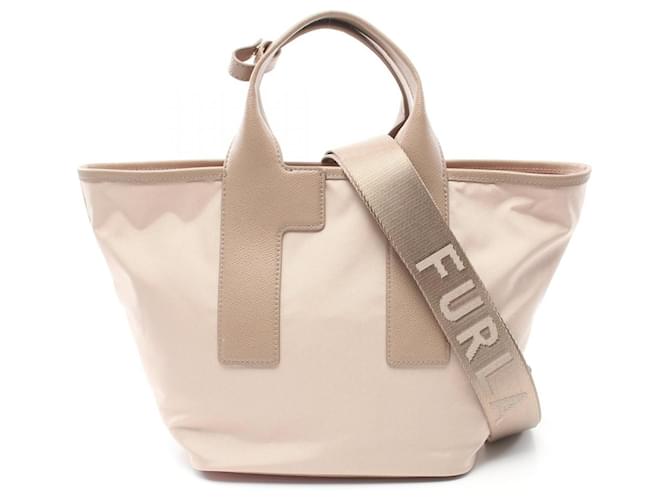 Borsa a mano in pelle nylon tela Furla Piuma M Beige