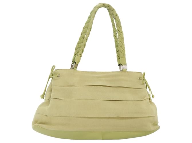 Borsa a mano Salvatore Ferragamo in tela e pelle verde chiaro argento autentica 89597