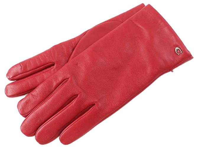 Guanti in pelle e lana rossi per donne COACH