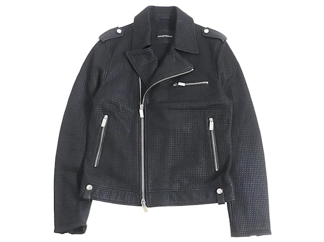 Giacca in pelle di agnello Armani nera taglia 50 Nero