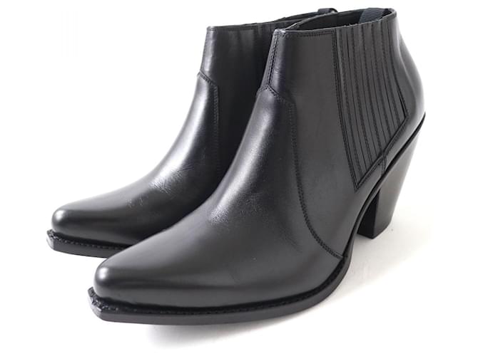 Céline Stivaletti in pelle Celine con elastico laterale punta affusolata 37 Nero