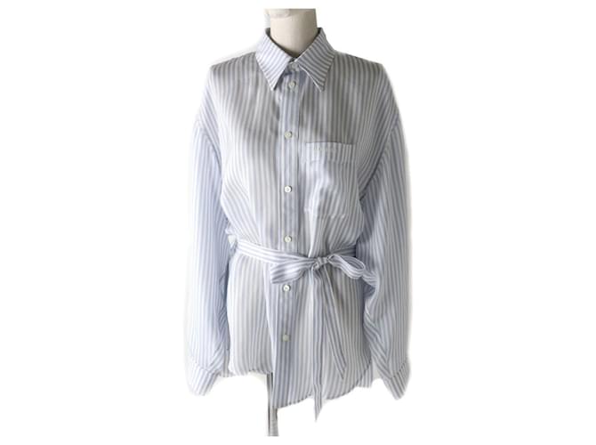 Camicia Cupra Stripes Logo Balenciaga Bianco/Blu