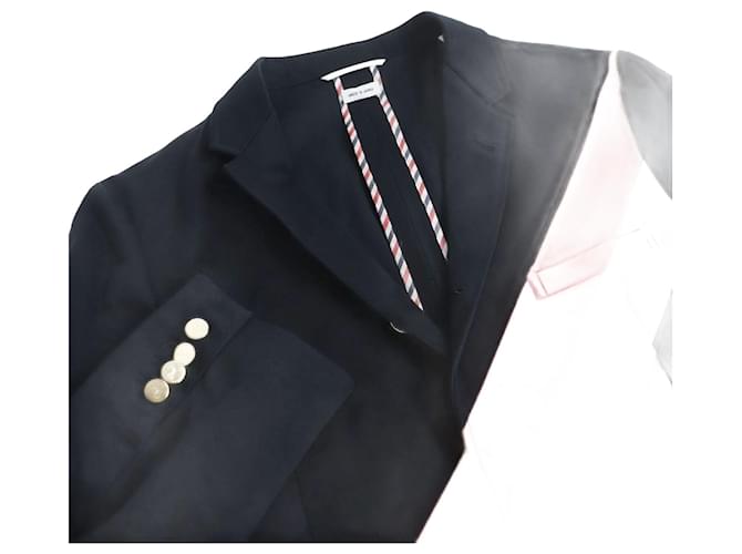 Blazer in cotone a righe diagonali Thom Browne blu navy