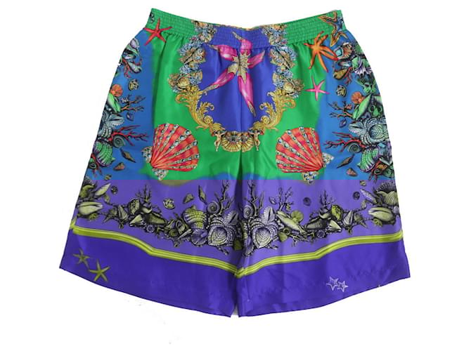 Pantaloni corti in seta Versace Tresor de la Mer Blu