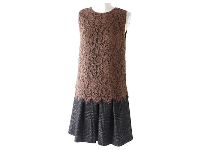 Abito in pizzo tweed Dolce & Gabbana marrone 40