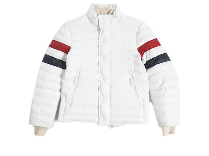 Giacca in piuma di cashmere di pelle di cervo tricolore Thom Browne bianca Bianco