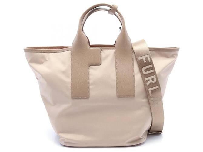 Borsa tote in nylon e pelle Furla Piuma L Beige
